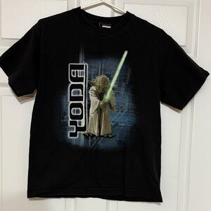 Star Wars Yoda Black Tee with Green Lightsaber